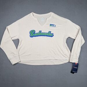 Seattle Seahawks Shirt Womens Large Beige NFL Football Fanatics Waffle Knit
